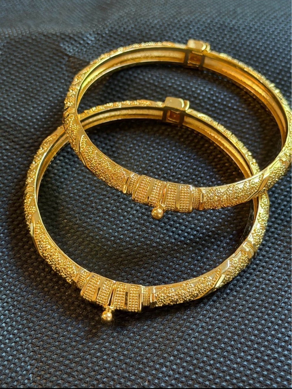 Gold Textured Hinged Bangle Bracelet Pair for Women
